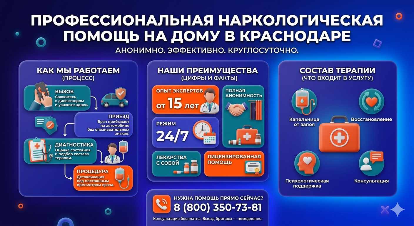 Инфографика о принципах лечения алкоголизма на дому в городе Сергач: этапы вызова нарколога, преимущества анонимной детоксикации и состав медицинской помощи.
